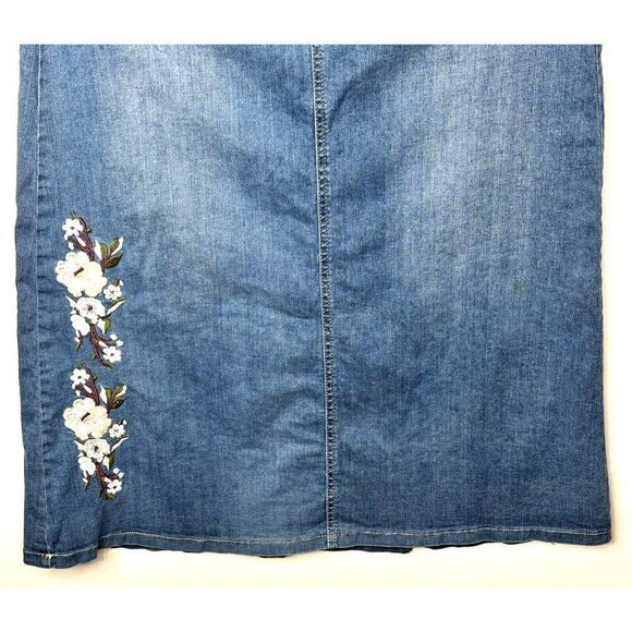 Vintage Telvin Floral Embroidered Denim Skirt Womens 42 Blue Long Pockets - Picture 3 of 12